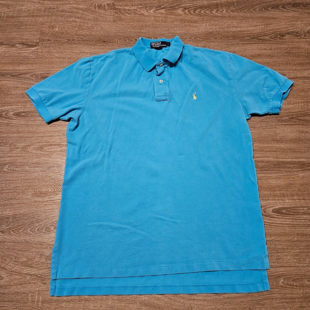 Polo Ralph Lauren Polo Shirt Men's Large Blue Yellow Pony Short Sleeve Cotton